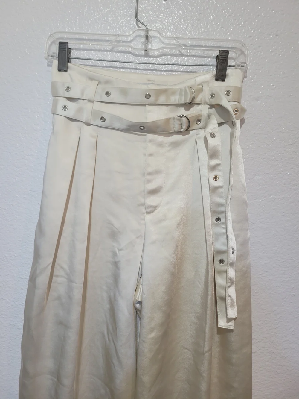 The Noli Shop Ivory Satin High-Waist Wide-Leg Jumpsuit